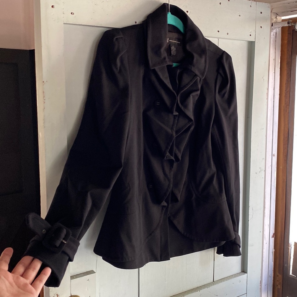 Macy’s INC Black Ruffle Coat